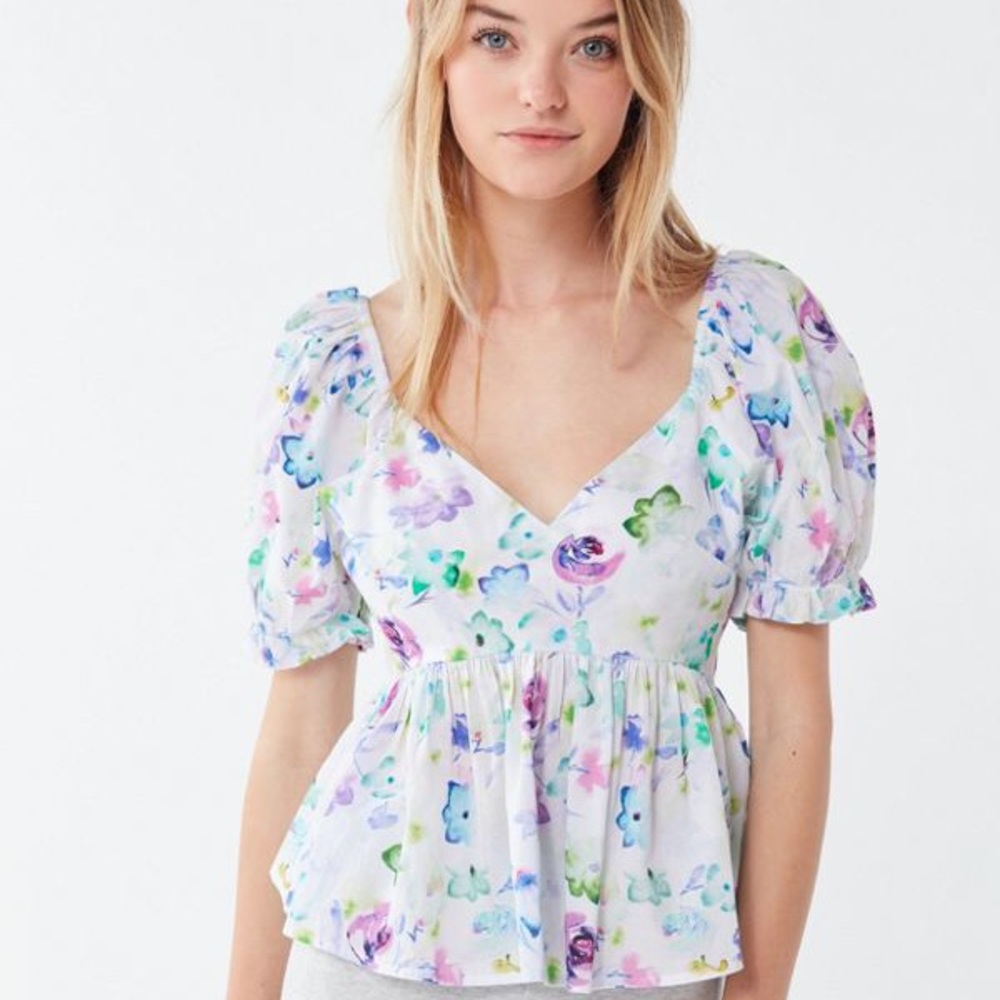 Urban Outfitters Vesna Puff Sleeve Peplum Top